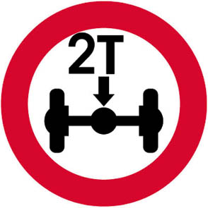 Απαγορεύεται η είσοδος σε οχήματα βάρους ανά άξονα που υπερβαίνει τους... (π.χ. 2) τόνους.